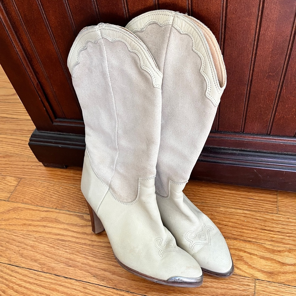 Vintage White Suede Zodiac USA Cowboy Boots